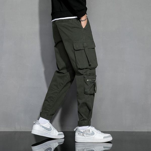

men's pants side pockets cargo black hip hop male cotton joggers fashion casual trousers streetwear