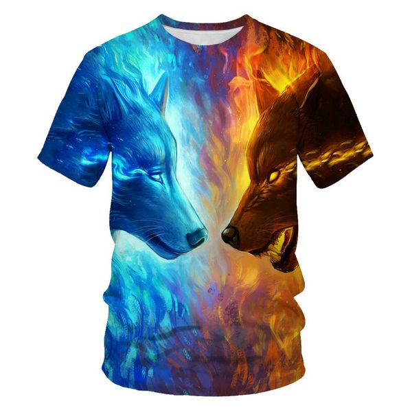 

men's t-shirts summer animal print men's/women's short-sleeved personalized t-shirt wolf pattern fashion parent-child wear, White;black
