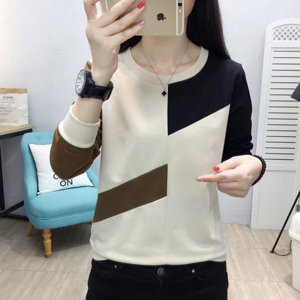 

women's t-shirt long sleeve white t shirt women patchwork vintage loose basic tshirt korean style streetwear autumn winter 2021