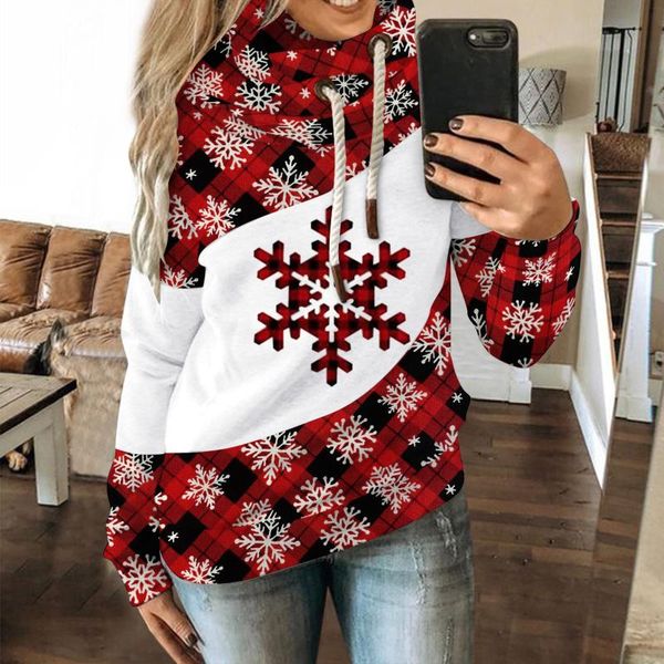 

women's sweaters women fashion high-neck plaid sweater casual printed contrast splice long sleeve hoodie sweatshirt strap pullovers fe, White;black
