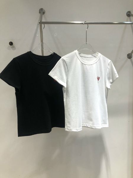 

tee spring summer fashion classicbrand design crew o neck heart embroidery loose and versatile short sleeve t-shirt women a2, White