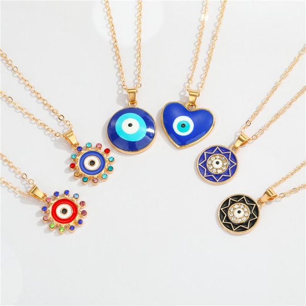 

pendant necklaces 1pc bohemia colorful zircon sun evil eye necklace for women enamel round heart turkish chain choker jewelry n231, Silver