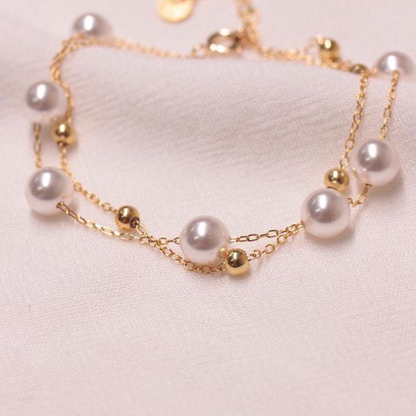 

link, chain fashion women bracelet imitation pearls double layer braclet girl adjustable grace charm braslet birthday party gift joyas, Black