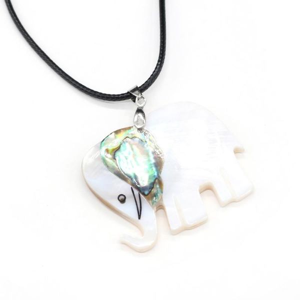 

natural elephant colored shell pendant necklace fashion cute animal leather rope jewelry diy charms for women men gift necklaces, Silver