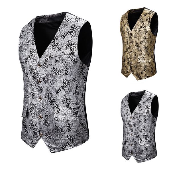 

fashion vest men's waistcoat slim gilded printed, Black;white