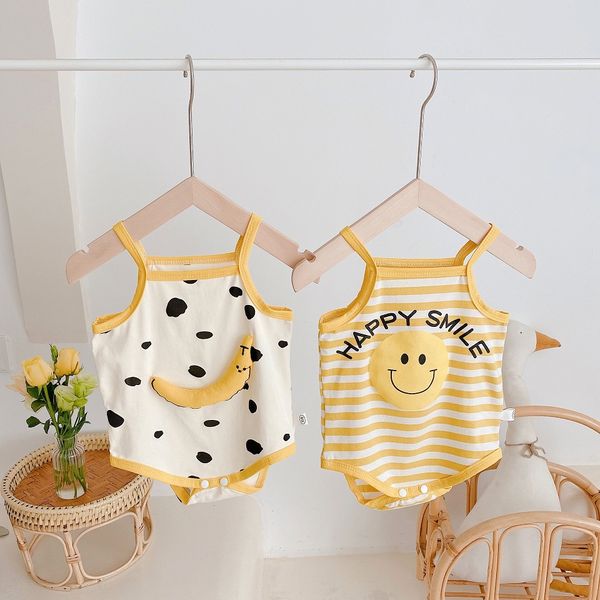 

baby clothing rompers jumpsuits 3d banana smile face summer 2021 kids boutique clothing 0-2t infant toddlers cotton crawl onesies super cute, Blue