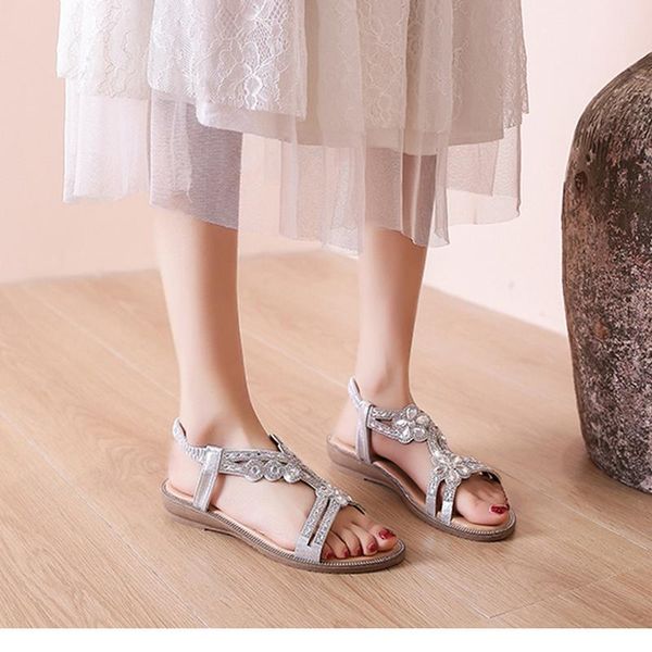 

bohemian style fashion woman sandals diamonds wedge party shoes for women women's summer zapatillas mujer, Black