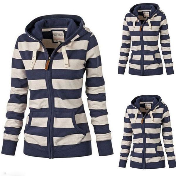 

women's hoodies & sweatshirts women ladies zipper striped long sleeves hoodie hooded sweatshirt coat jacket casual slim jumper, Black