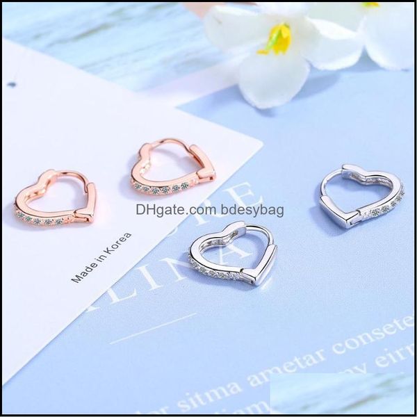 

hoop & hie jewelrykorean heart hoops earrings for women cubic zirconia aessories cocktail party fashion jewelry not allergic drop delivery 2, Golden;silver