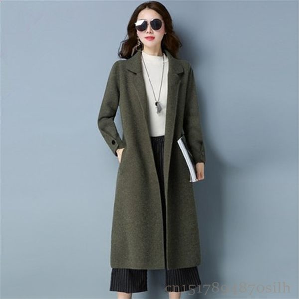 

tees female fashion winter cardigan wool long trench korean spring thick sweater knitted or crocheted woman's coat outerwear ff023 i91n, White