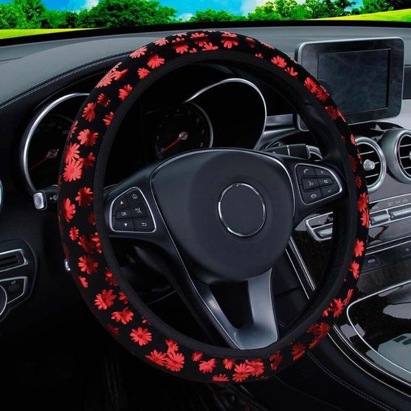 

car steering wheel cover chrysanthemum flax floral non-slip protection covers