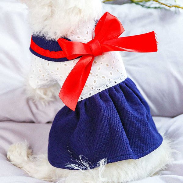 Kleidung niedlich rot große Schleife Sailor für Haustier Hund Katze Frühling Sommer Geburtstag Prinzessin Rock Welpe Kätzchen aushöhlen Kleid