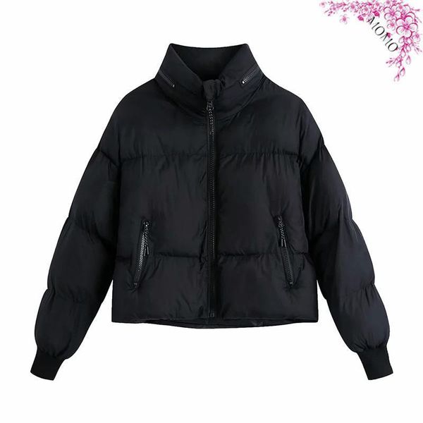 

women's down & parkas 2021 winter style warm fabric high neck zipper loose quilted cotton jacket cotton-padded bread, Black