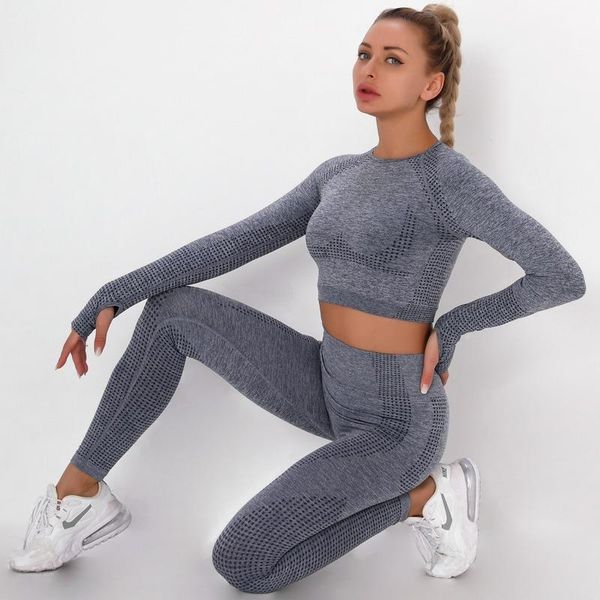 

yoga outfit 2pcs/set vital sport suit set women vest bra gym workout long sleeve shirt fitness + high waist energy pants