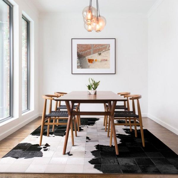 

luxury natural cowhide skin fur patchwork rug black and white mixed living room carpet decorative dining floor mat carpets