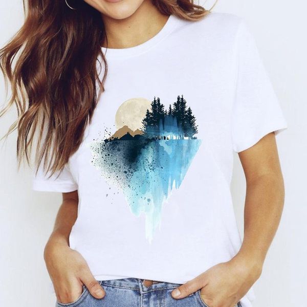 

t-shirts for women 90s blue printing watercolor casual clothing print lady graphic t shirt ladies female tee t-shirt women's, White