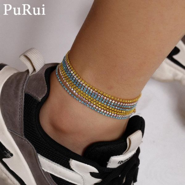 

anklets ankle bracelet for women 3pcs/set boho jewelry vintage colorful rhinestone crystal link chain anklet layered foot, Red;blue
