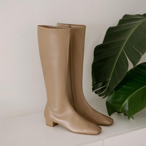 

boots bright2021 autumn / winter thi high boot low heel square head long sleeve knight's korean gentle wind women's, Black