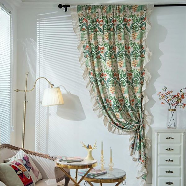 

curtain & drapes curtains lotus leaves fringe cotton linen fabric for bedroom living room home decoration window finished