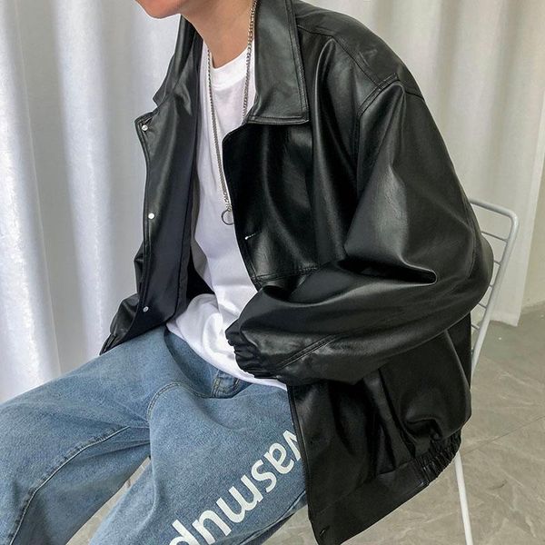 

men's jackets 2021 spring loose soft leather jacket single breasted men casual biker large size xxl, Black;brown
