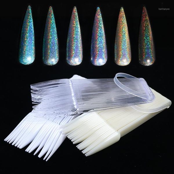 

24pcs clear false nails tips acrylic fan shape practice display natural transparent white polish uv gel fake tool ly1503-11, Red;gold