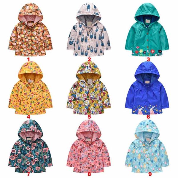 

hooded baby kids jacket girls windproof rain coat and boys printed single-breasted outwear windbreaker for children clothes 211011, Blue;gray