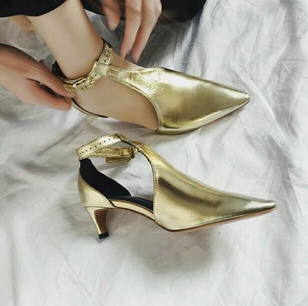 

shiny women pointy toe sandals 2021 fashion cut out style ladies ankle buckle high heels summer dress shoes, Black