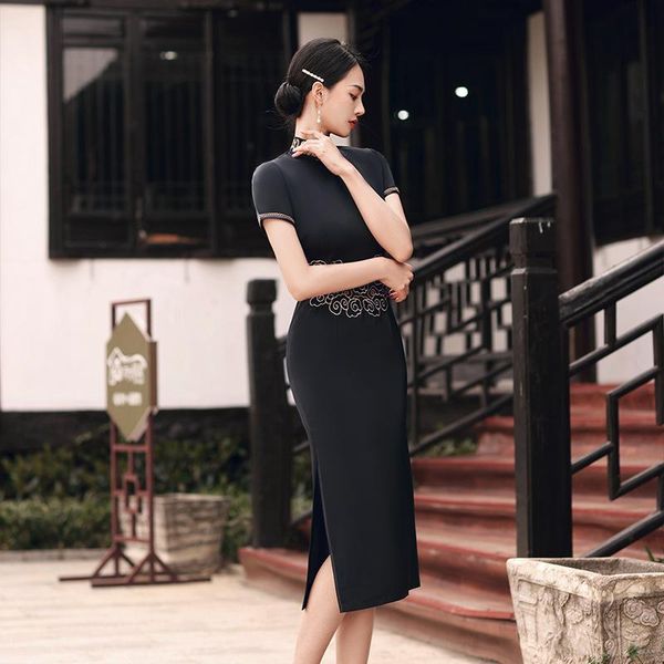 

ethnic clothing h.rong.x summer retro bodycon improved cheongsamdress oldshanghai black embroidered daily chipao fashion chinese traditional, Red