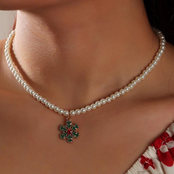 

pendant necklaces fashion pearl gold chain snowflake necklace for women 2021 elegant bead choker jewelry female christmas gifts, Silver