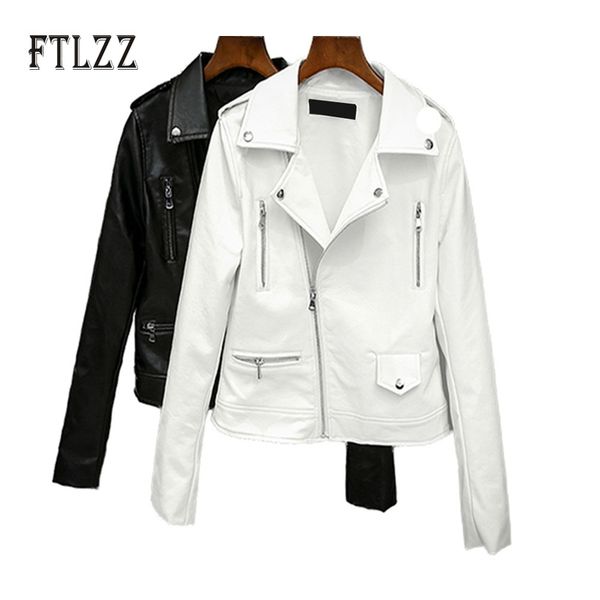 

women biker leather jacket ladies street spring autumn zipper white punk outwear female moto faux coats 210602, Black