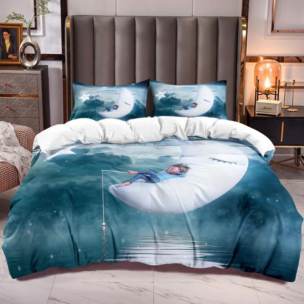 

bedding sets cartoon duvet cover for kids moon boy fishing cute and stars print children comforter with microfiber soft zipper