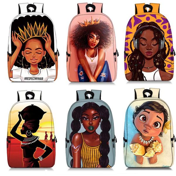 

backpack cartoon afro brown girls print africa lady rucksack children school bags for teenager girl student book bag