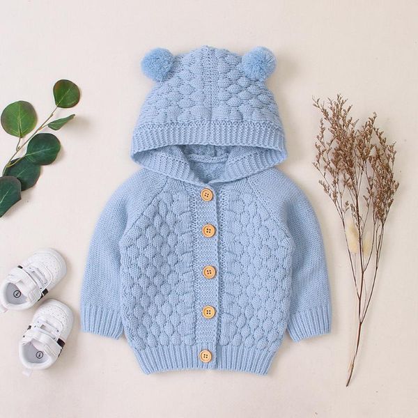 

born infant baby coat girl boy winter jacket warm toddler kids knit outwear hooded sweater children coatwear 3m-2y pullover, Blue