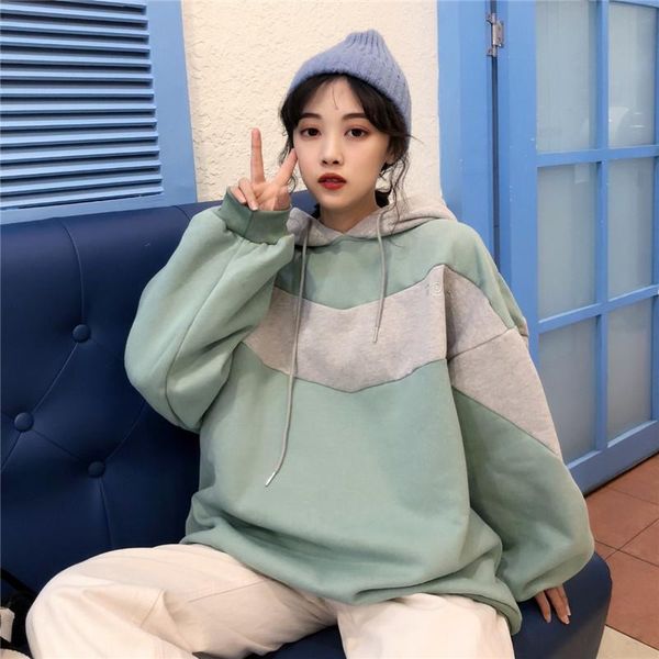 

women's hoodies & sweatshirts tracksuits women 2021 winter pullover thick loose female student stripe harajuku cartoon pocket bf style, Black