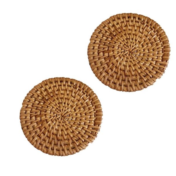 

mats & pads 2pcs woven rattan teacup mat round insulated chic