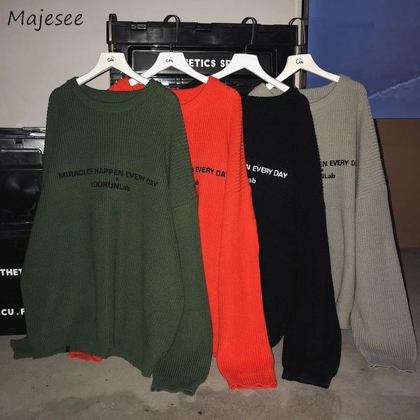 

men's sweaters pullovers men loose letter printed simple teens casual o-neck knitwear long sleeve fashion harajuku streetwear ins, White;black