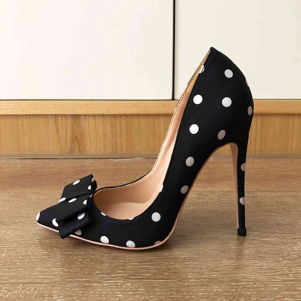 

dress shoes veoway sapatos de salto alto stiletto feminino com estampa bolinhas, festa cetim seda, ponta fina, laÃ§o, 8cm, 10cm, tww4, Black