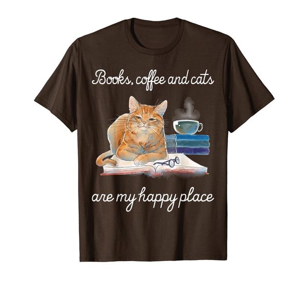 

books coffee and cats are my happy place tshirt, White;black