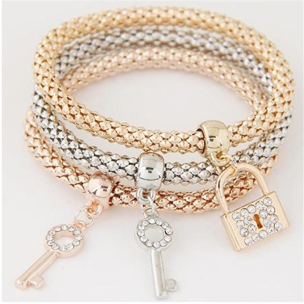 

key locket pendant charm braclets bangles women layers gold color bracelets for woman punk pulseras jewelry gifts link, chain, Black