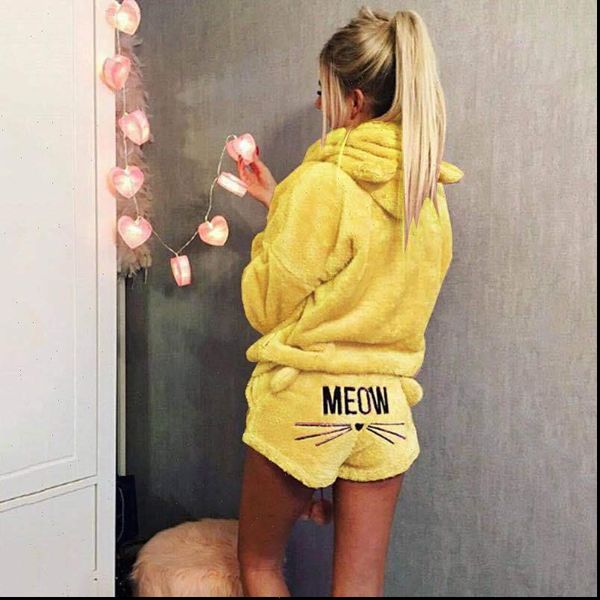 

fashion pajama sets autumn women sleepwear winter flannel cartoon warm pyjamas animal cat female homewear, Black;red