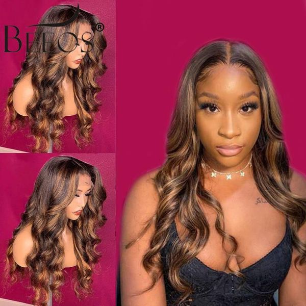 

lace wigs beeos highlight colored 13x4 front human hair full frontal wig brazilian 180% density straight remy glueless, Black;brown