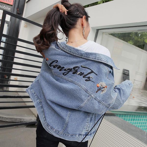 

women's jackets 2021 denim jacket autumn short style wild korean embroidery loose wash, Black;brown