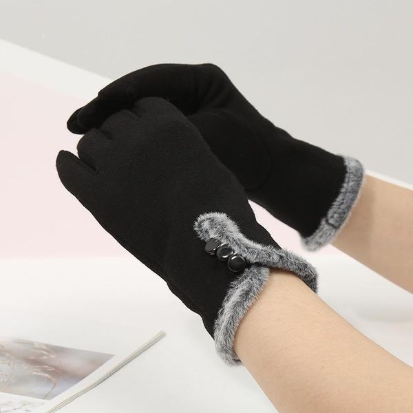 

five fingers gloves 2021 ladies fashion accessories winter warm cute riding plus velvet touch screen, Blue;gray