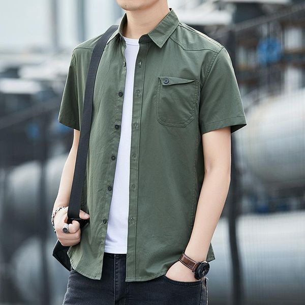 

men's casual shirts summer short-sleeved tooling shirt for men 2021 large size loose lapel cotton, White;black