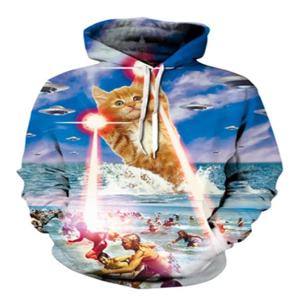 

men's hoodies & sweatshirts spring and autumn men women funny beach tourist cat hoodie long sleeve 3d printed animal sweatshirt jacket, Black