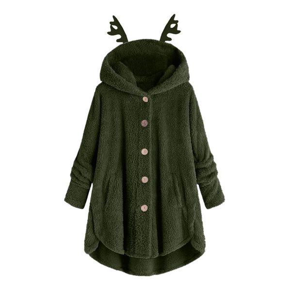 

women's hoodies & sweatshirts 2021 womens with button plus size solid hooded pullover loose swater leisure fluffy winter warm hoodie, Black