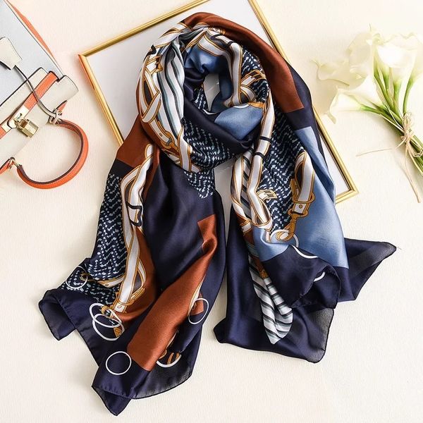 

2021 luxury brand summer autumn women silk scarves ladies chiffon shawl beach wrap female scarf pareo foulard bandanna muffler, Blue;gray