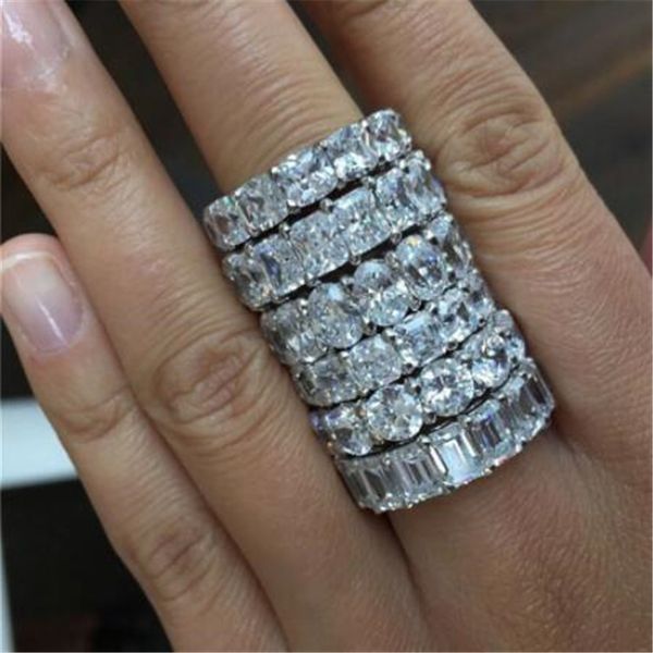 

vecalon handmade eternity band ring 925 sterling silver bijou diamond cz promise wedding rings for women bridal party jewelry gift, Slivery;golden