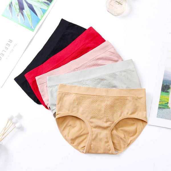 

honeycomb middle waist breathable comfortable cotton briefs, Black;pink