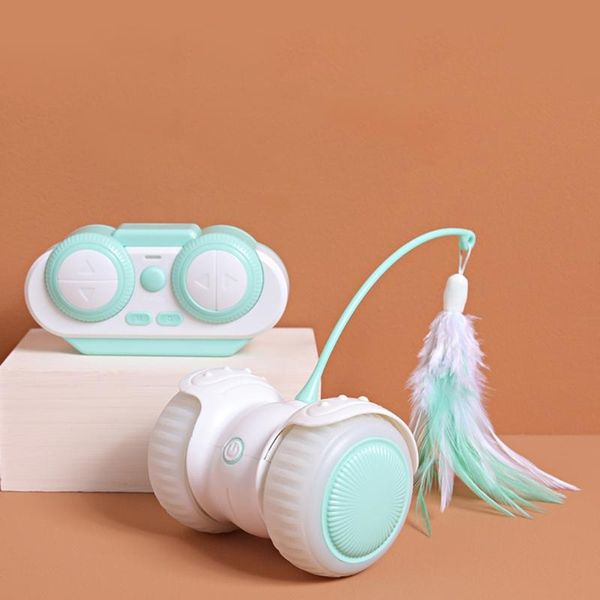 

cat toys usb rechargeable robotic remote control automatic feather ball teaser for kitten with spinning led light